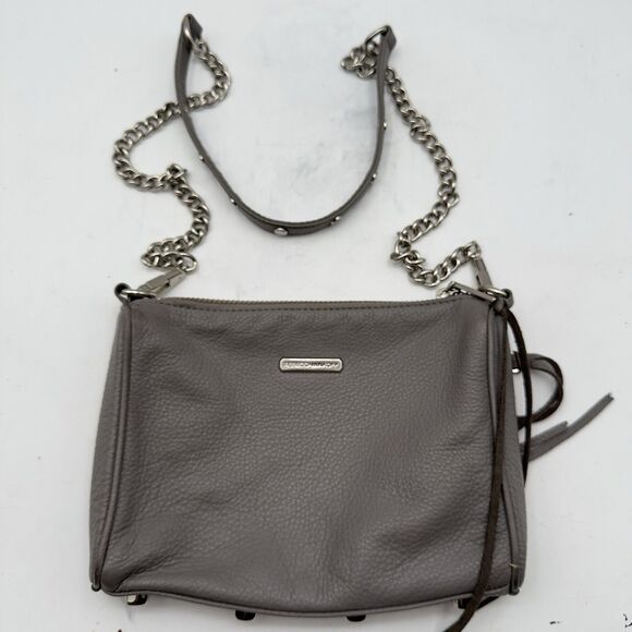 Rebecca Minkoff Smokey Grey Pebbled Leather 3-zip Rocker Studded Crossbody Bag - Picture 9 of 12